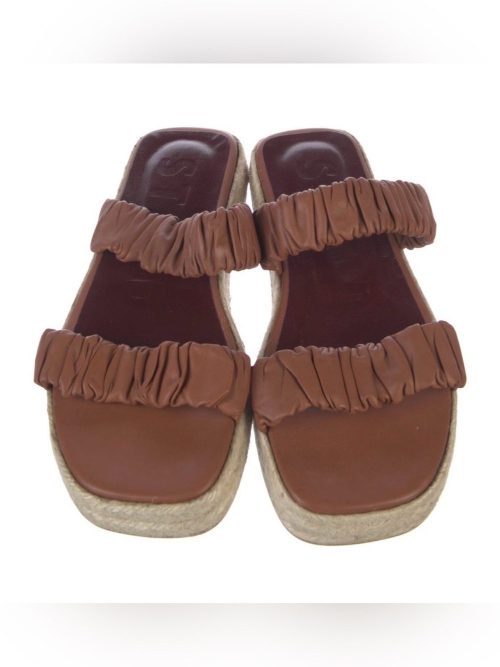 STAUD Brown Ruched leather Double-Strap Slide Espadrille size 6